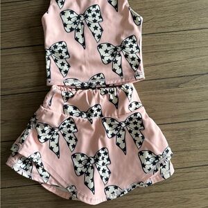Pink Bow Print Two-Piece Set